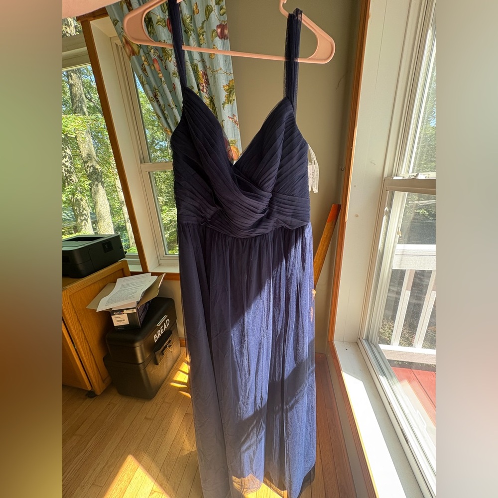David's Bridal Strapless Midnight Blue Dress